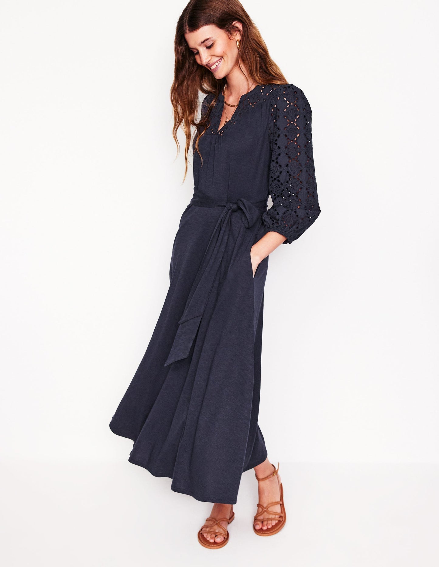 Eden Broderie Jersey Dress - Navy