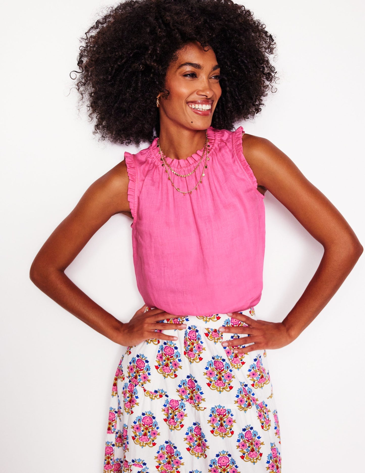 Sophie Ruffle Linen Top - Pink Rose