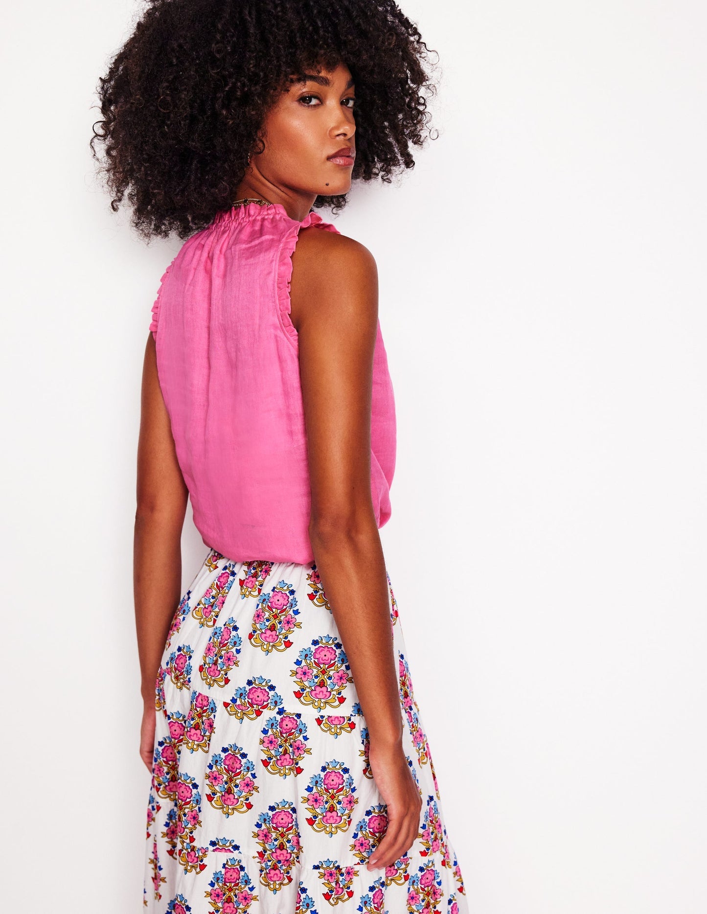 Sophie Ruffle Linen Top - Pink Rose