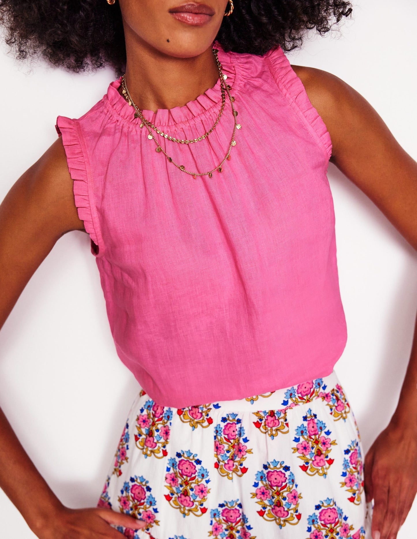 Sophie Ruffle Linen Top - Pink Rose