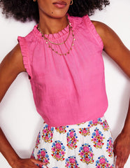 Sophie Ruffle Linen Top - Pink Rose