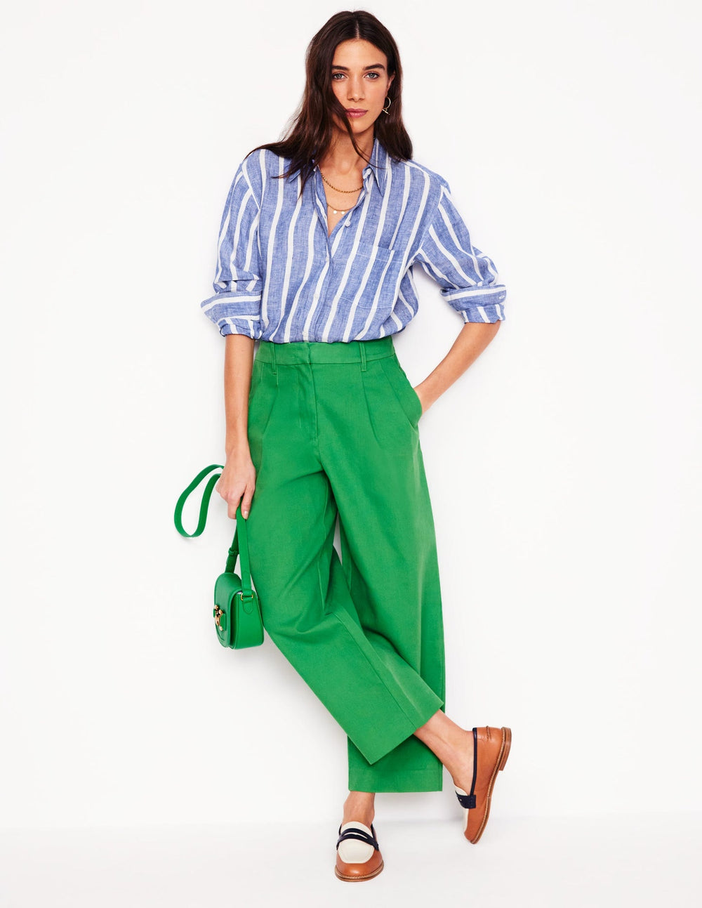 Sadie Relaxed Linen Shirt - Bright Blue Woven Breton