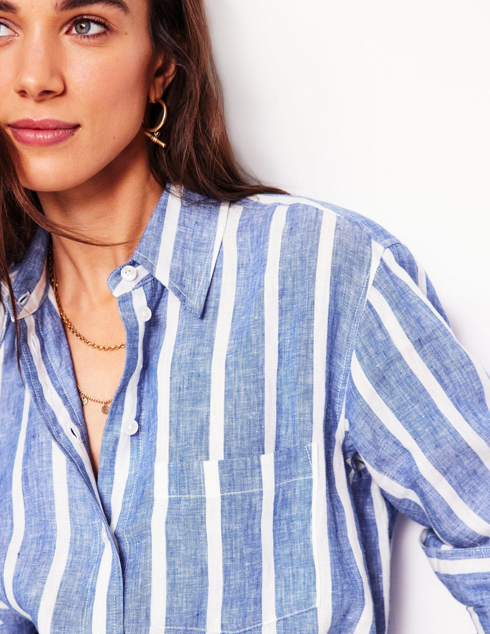Sadie Relaxed Linen Shirt - Bright Blue Woven Breton