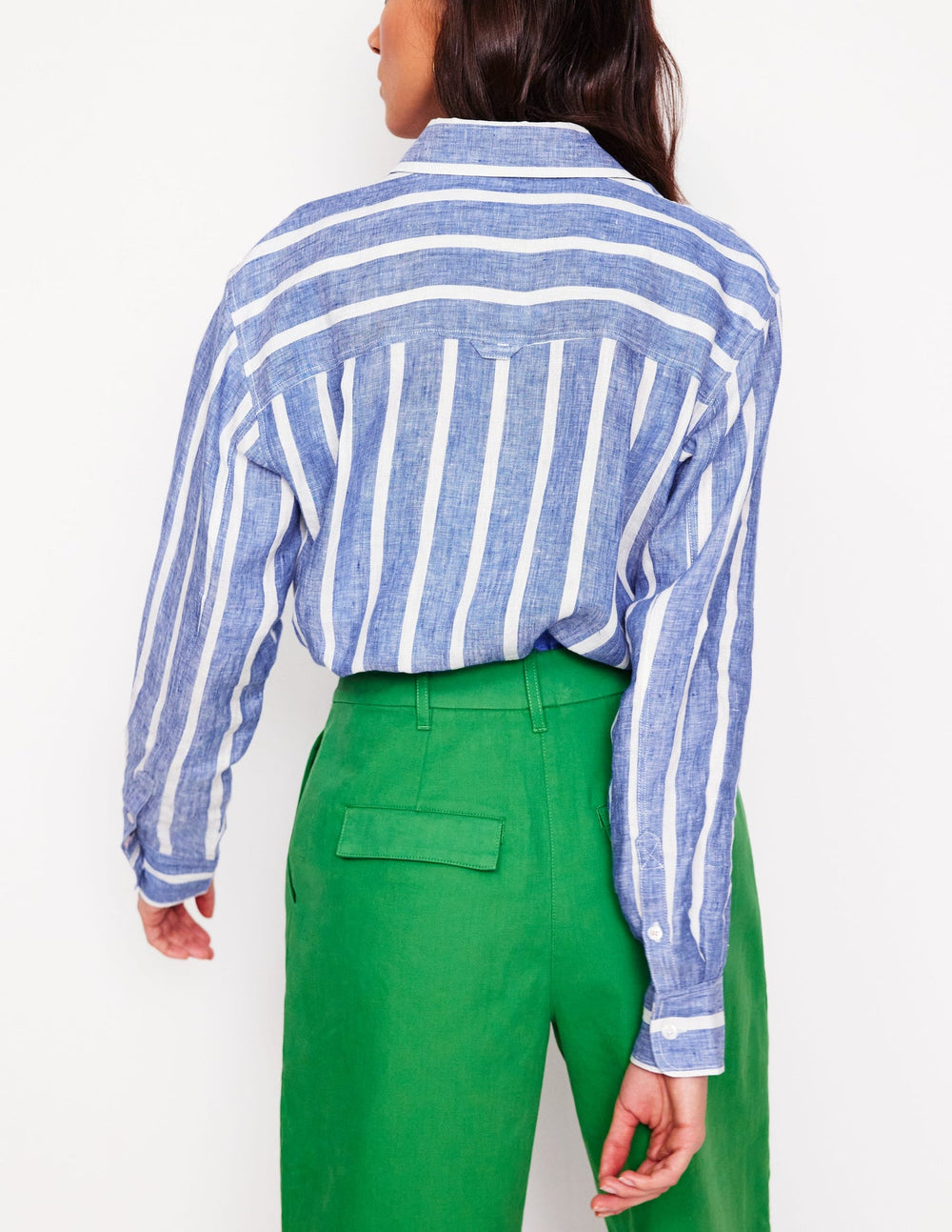 Sadie Relaxed Linen Shirt - Bright Blue Woven Breton