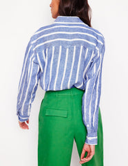 Sadie Relaxed Linen Shirt - Bright Blue Woven Breton