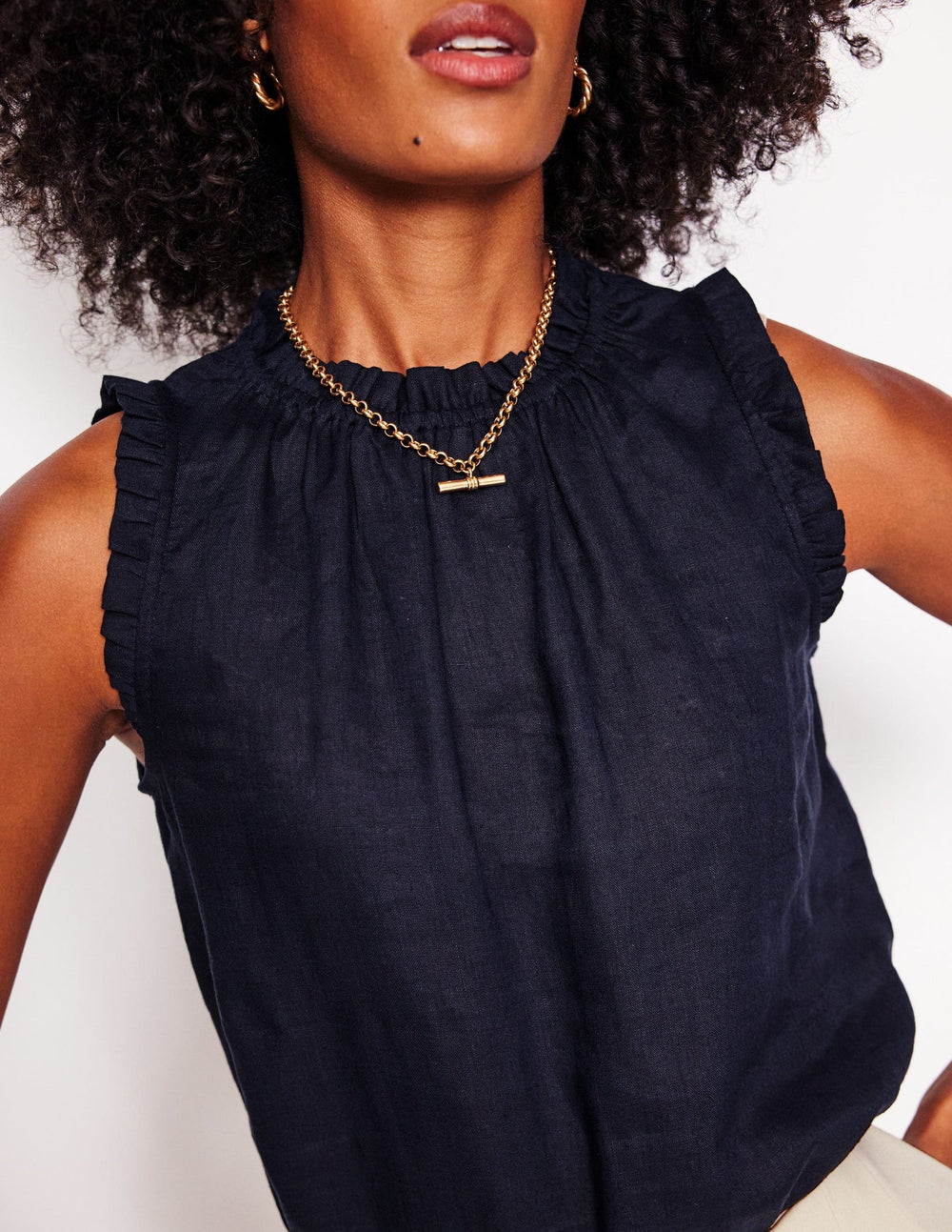 Sophie Ruffle Linen Top - Navy