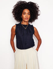 Sophie Ruffle Linen Top - Navy