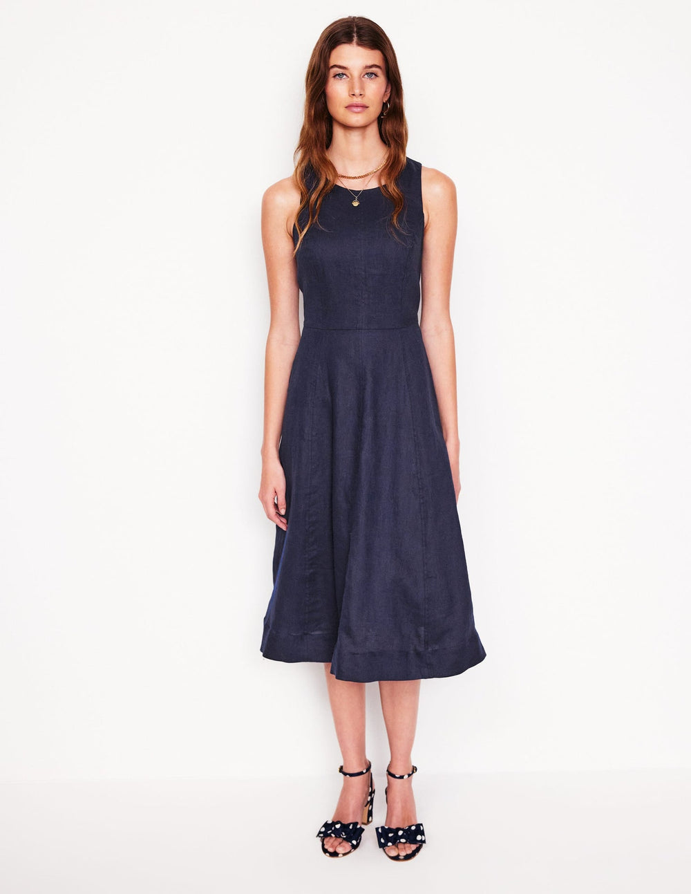Carla Linen Midi Dress - Navy