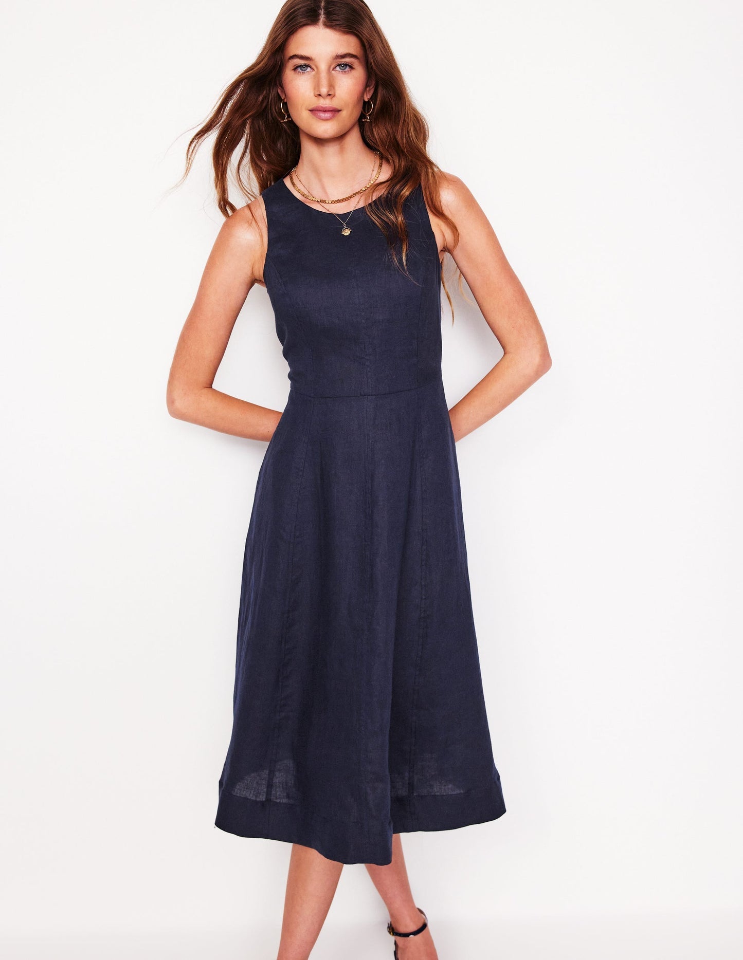 Carla Linen Midi Dress - Navy