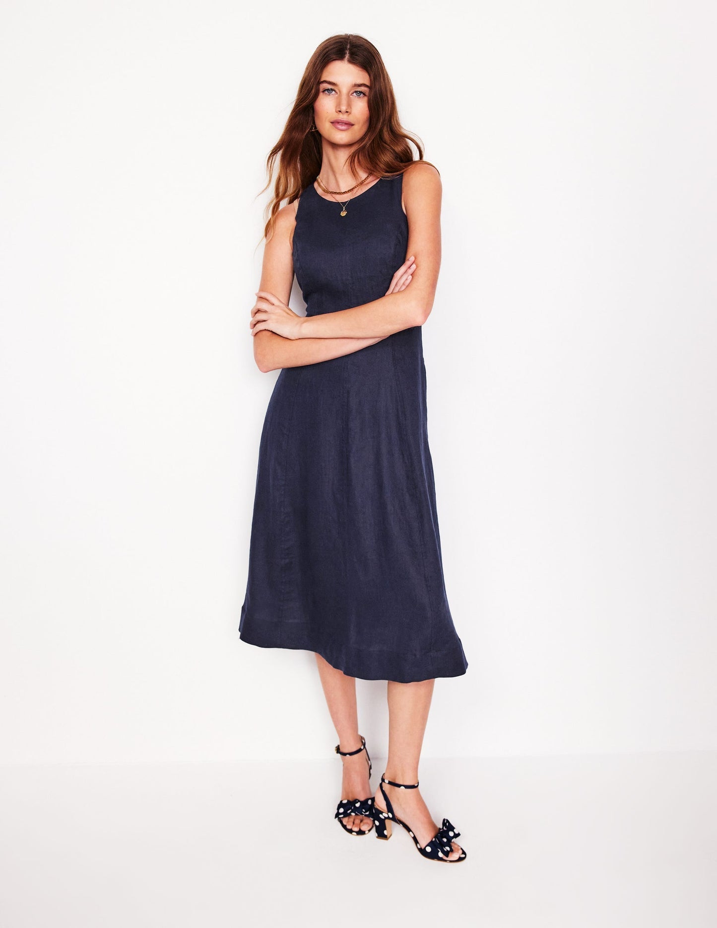 Carla Linen Midi Dress - Navy