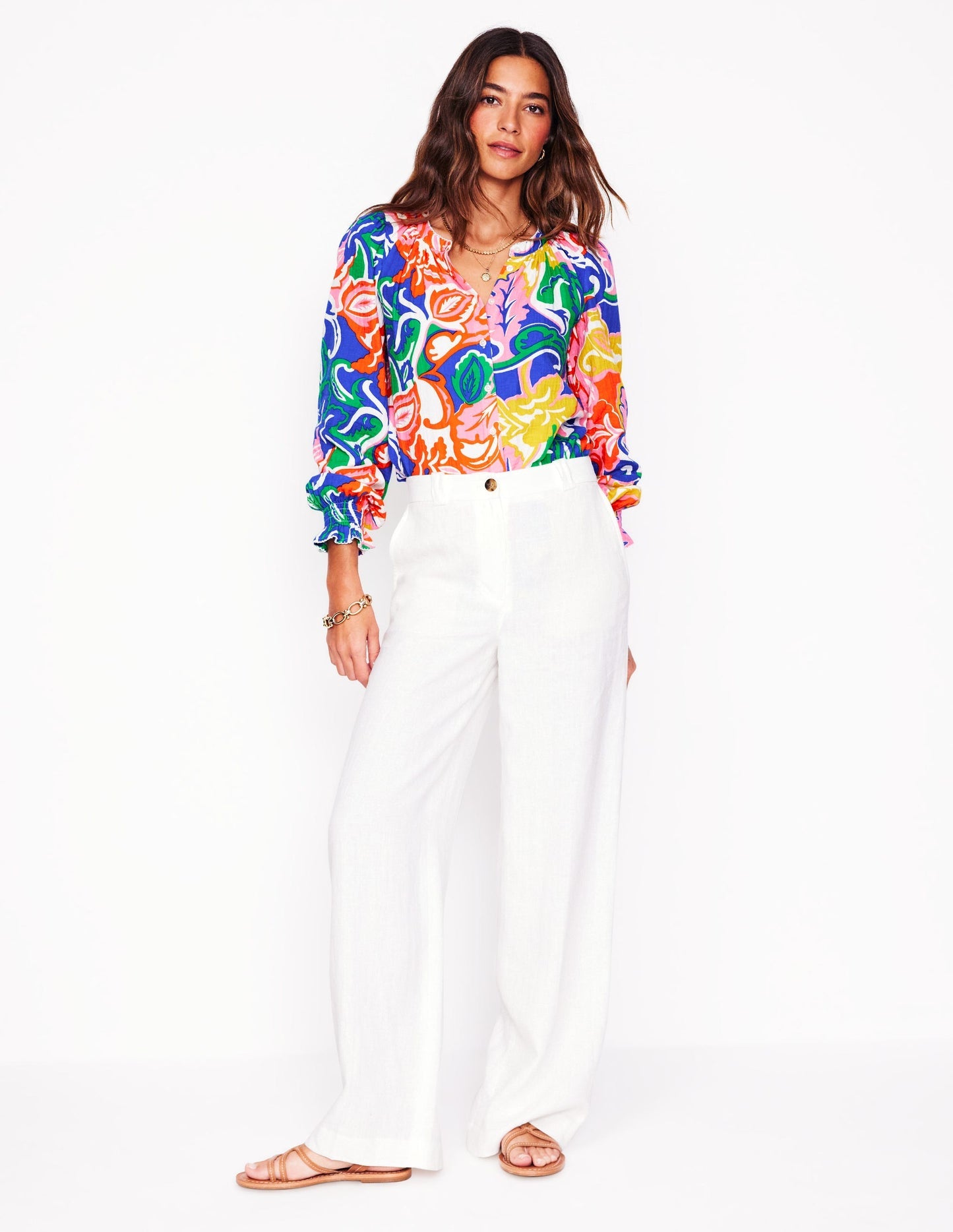 Evie Double Cloth Top - Multi, Foliage Twirl