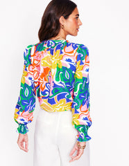 Evie Double Cloth Top - Multi, Foliage Twirl