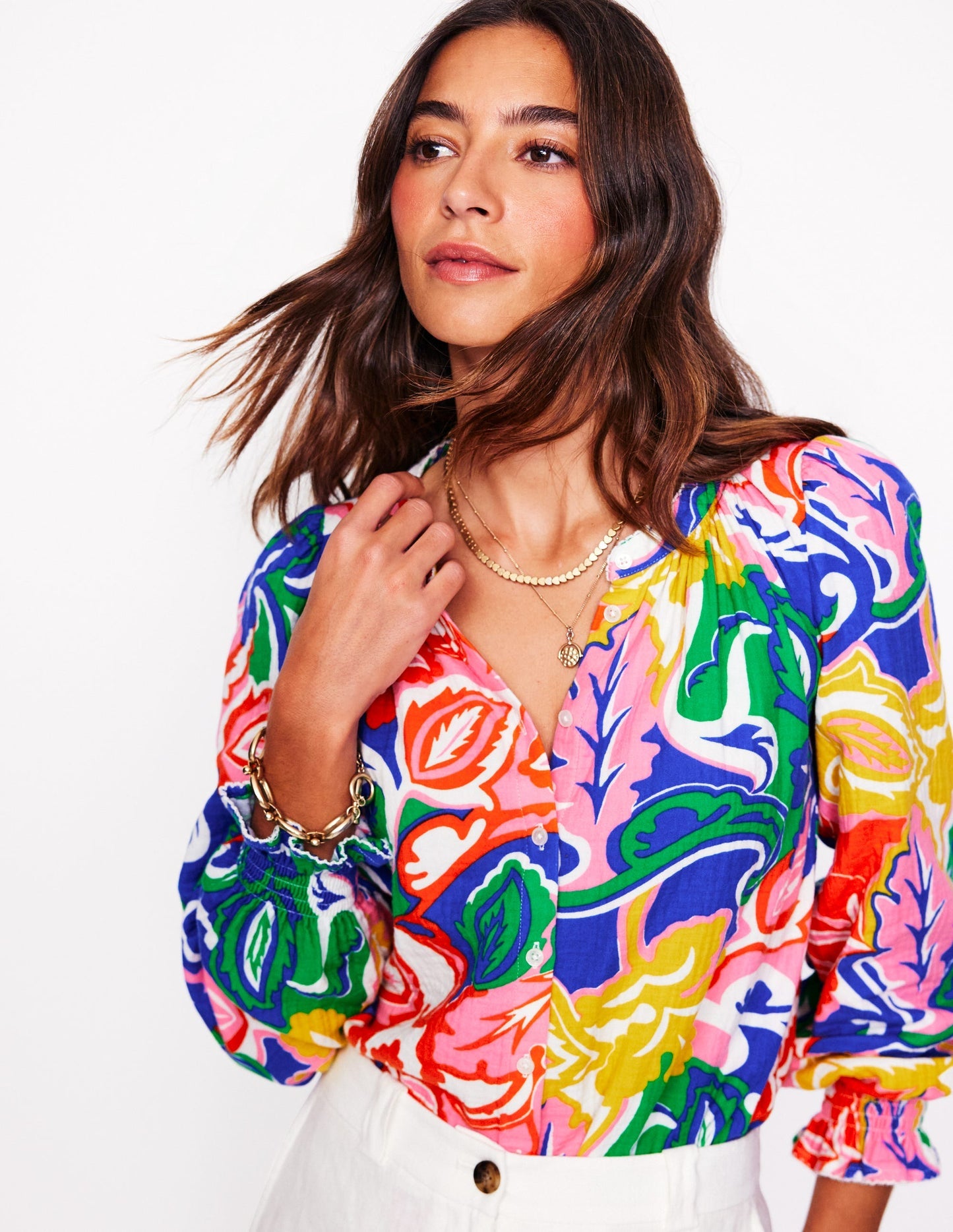 Evie Double Cloth Top - Multi, Foliage Twirl