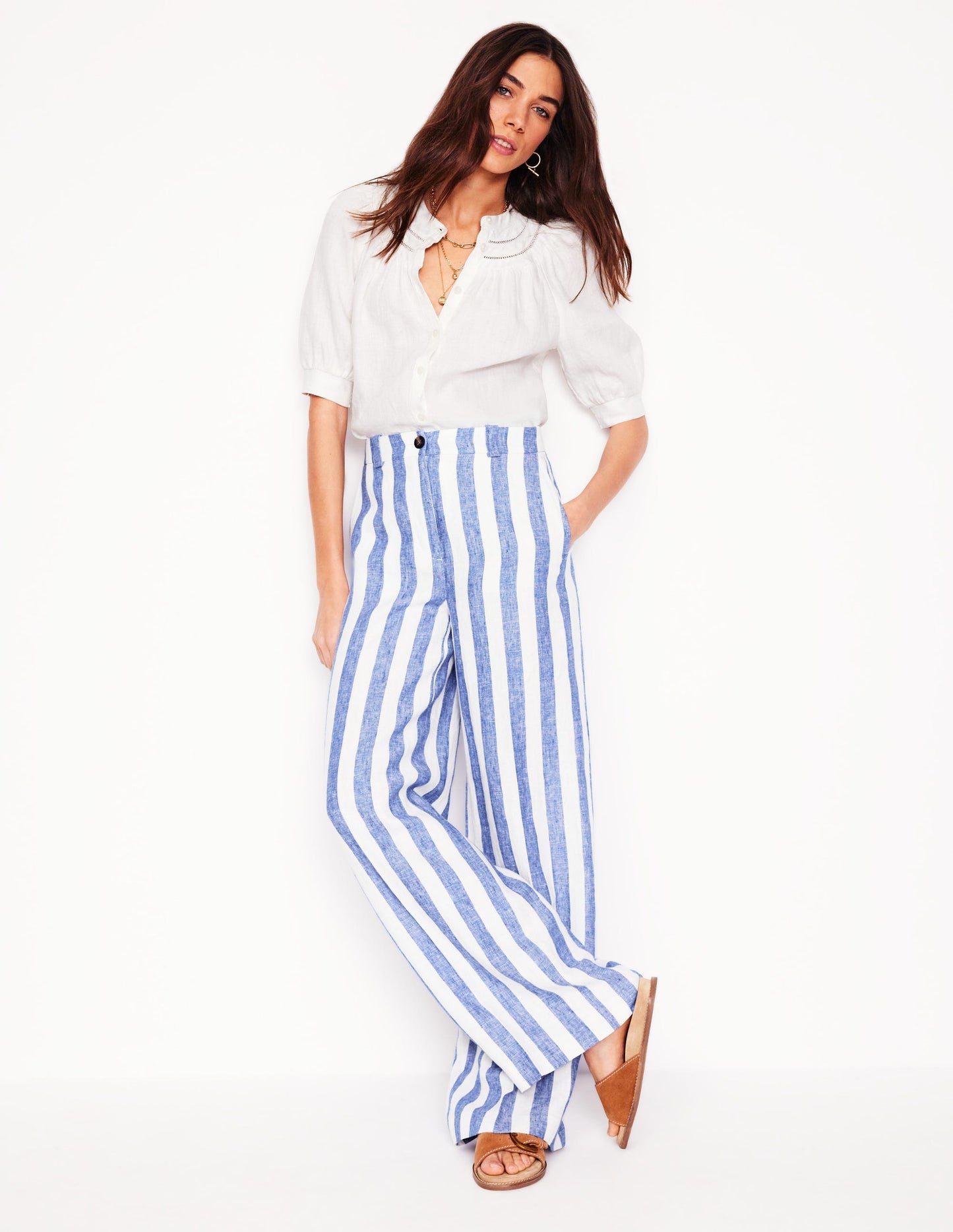 Westbourne Linen Pants - Bright Blue Stripe