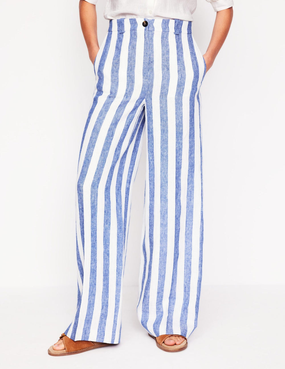 Westbourne Linen Pants - Bright Blue Stripe