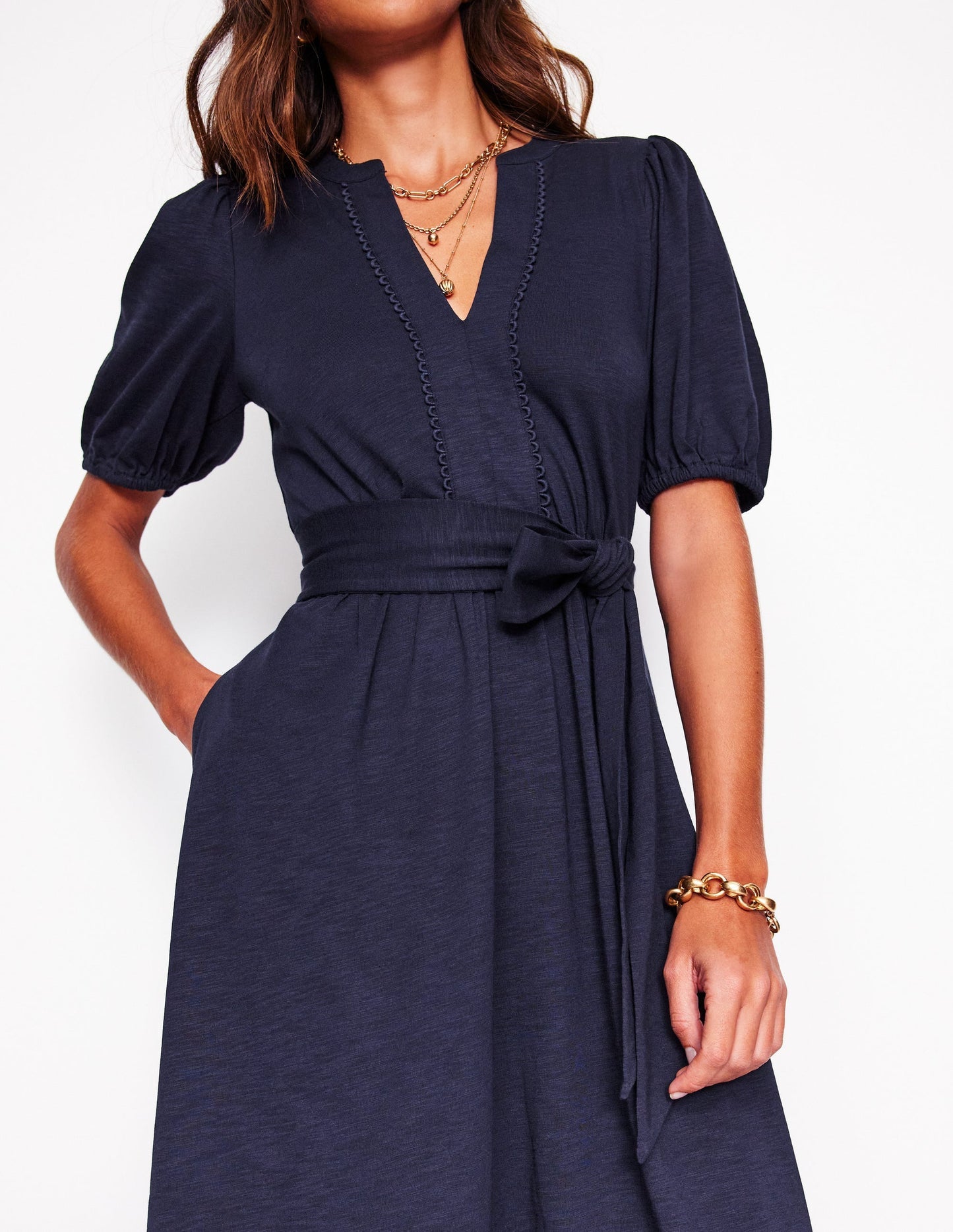 Sofia Trim Jersey Midi Dress - Navy