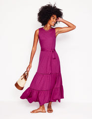 Mila Trim Tiered Jersey Dress - Fuschia