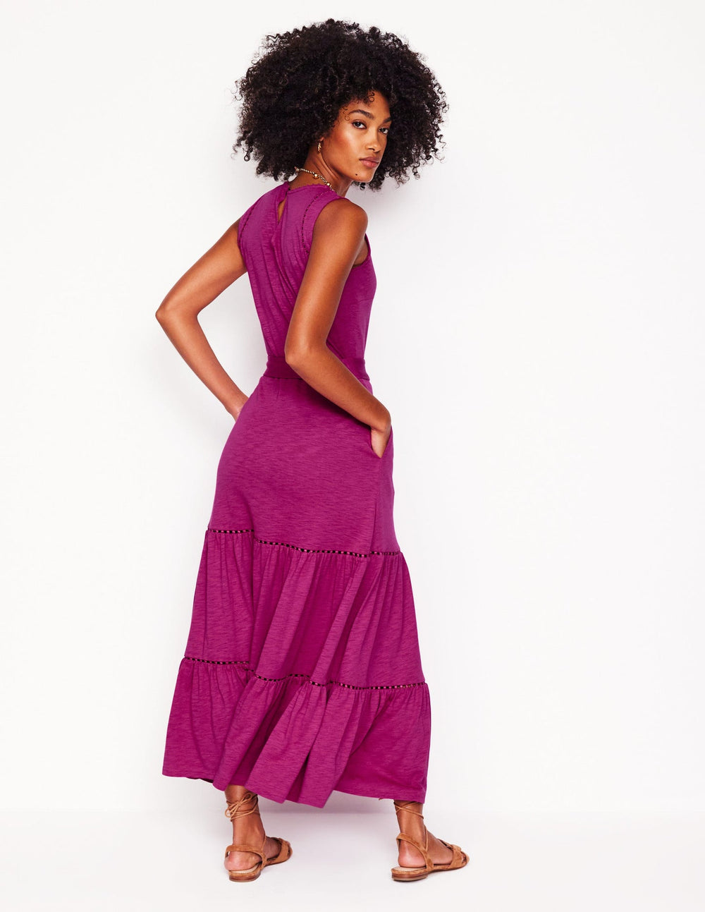 Mila Trim Tiered Jersey Dress - Fuschia