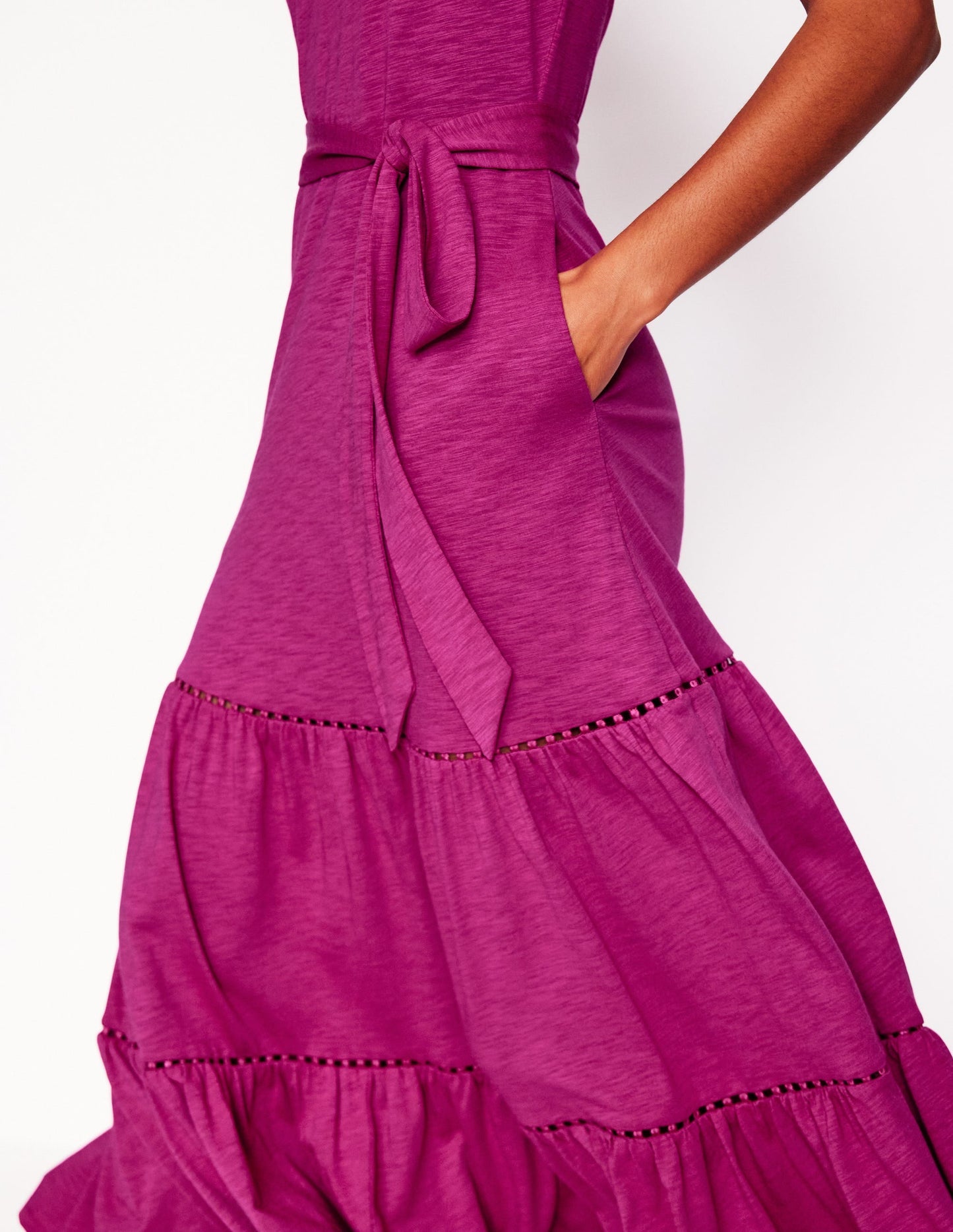 Mila Trim Tiered Jersey Dress - Fuschia