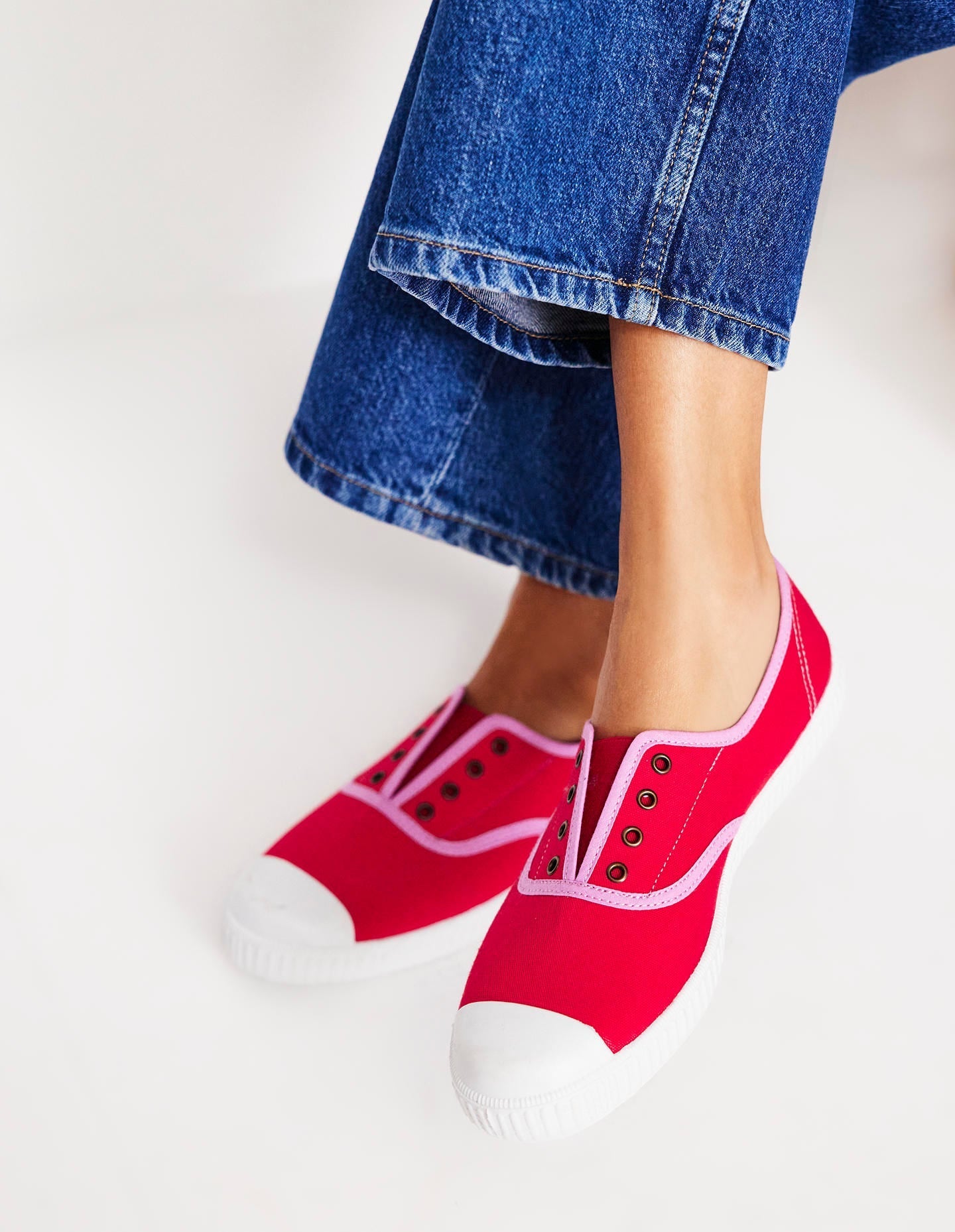 Laceless Canvas Plimsoll - Post Box Red/Soft Pink