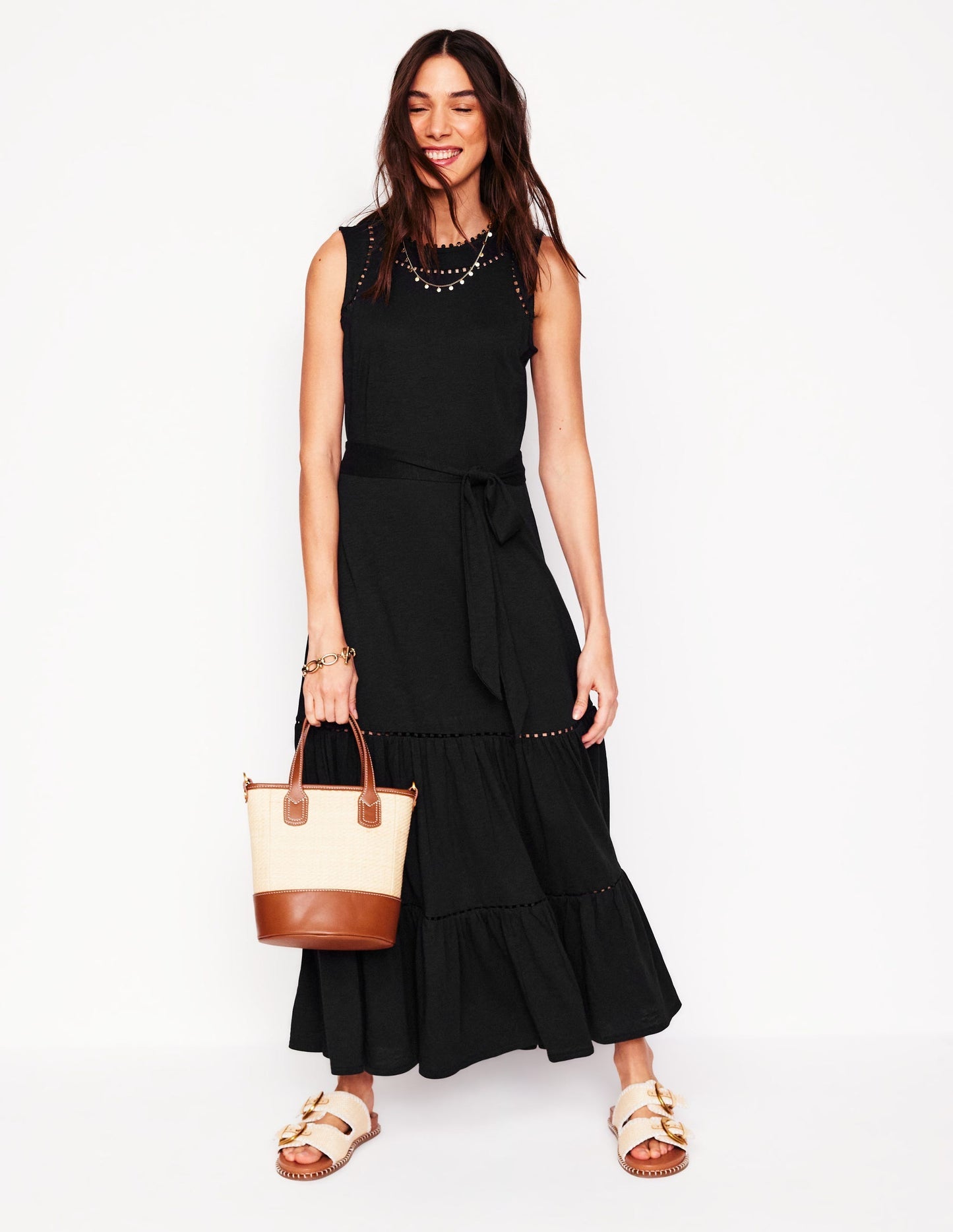 Mila Trim Tiered Jersey Dress - Black