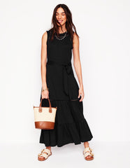 Mila Trim Tiered Jersey Dress - Black