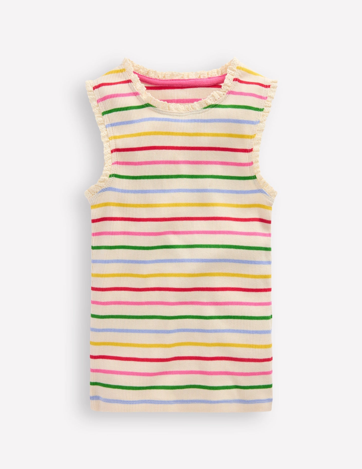 Ribbed Lace Trim Tank Top - Multi Stripe