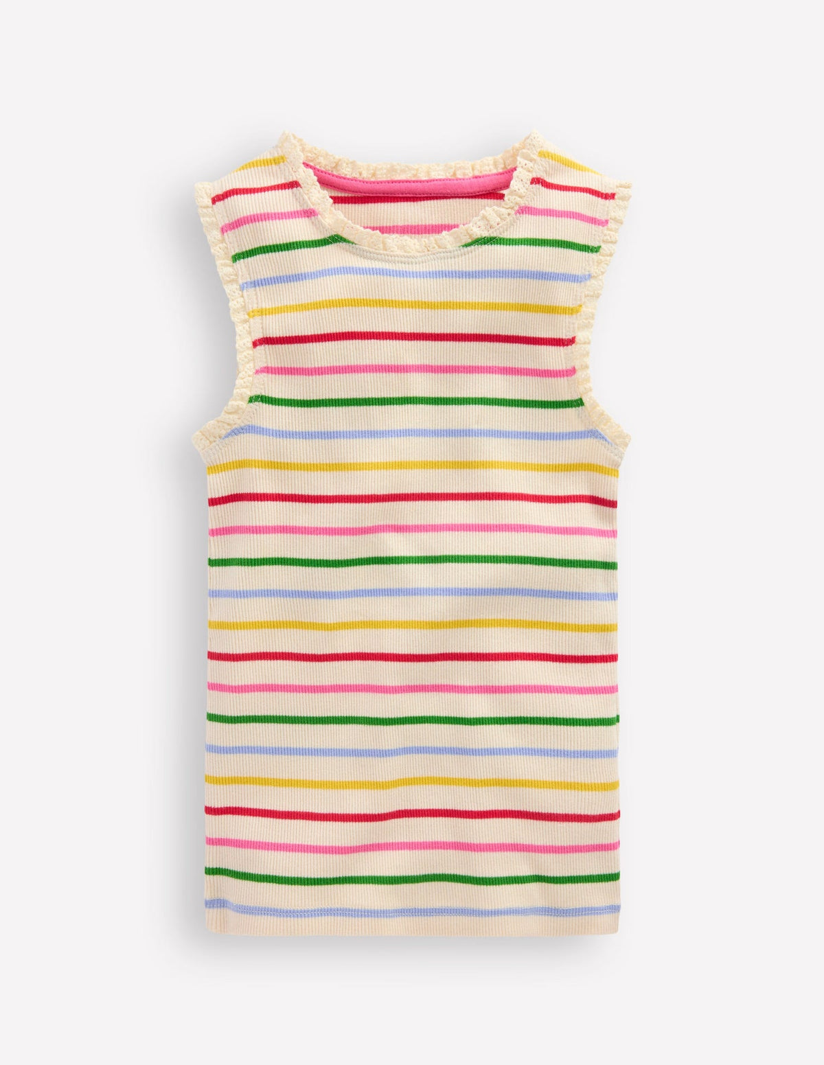 Ribbed Lace Trim Tank Top - Multi Stripe
