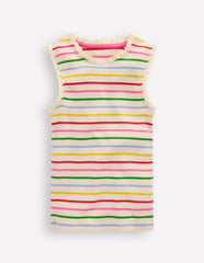 Ribbed Lace Trim Tank Top - Multi Stripe