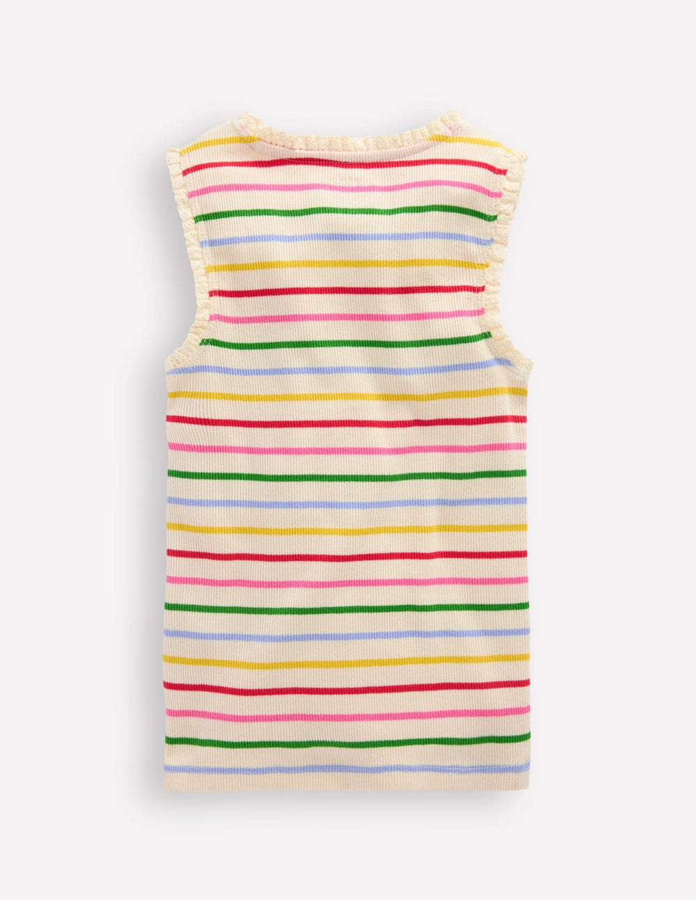 Ribbed Lace Trim Tank Top - Multi Stripe