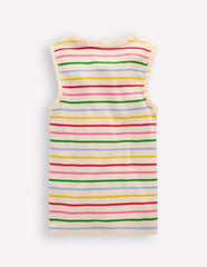 Ribbed Lace Trim Tank Top - Multi Stripe