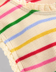 Ribbed Lace Trim Tank Top - Multi Stripe