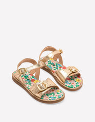 Leather Buckle Sandals - Gold