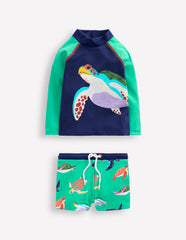 Fun Rash Vest Set - Aquamarine Blue Turtles