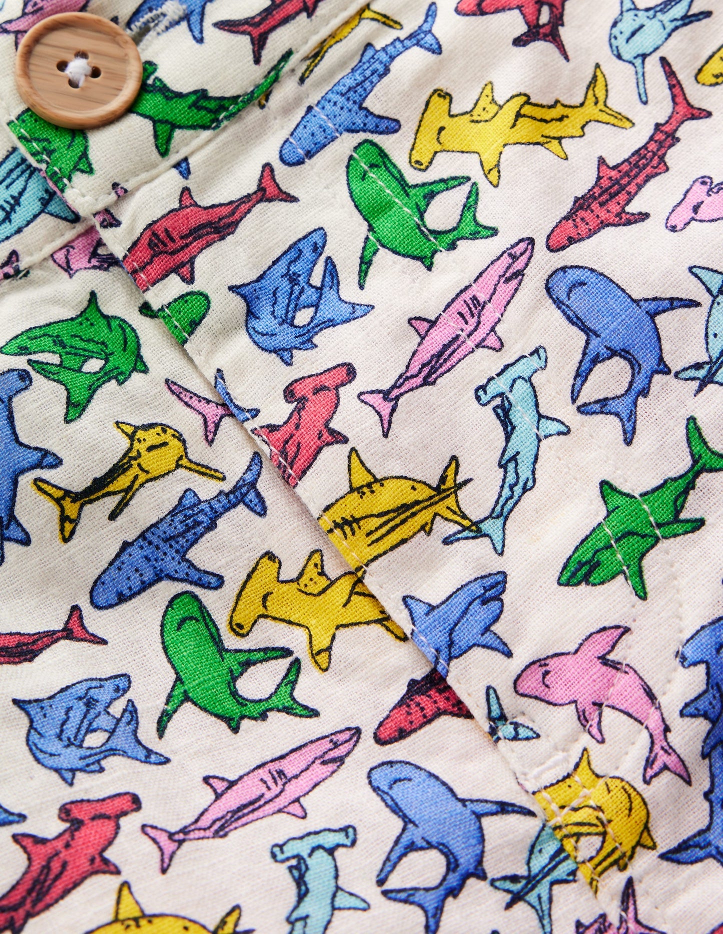 Cotton Linen Shorts - Multi Micro Sharks