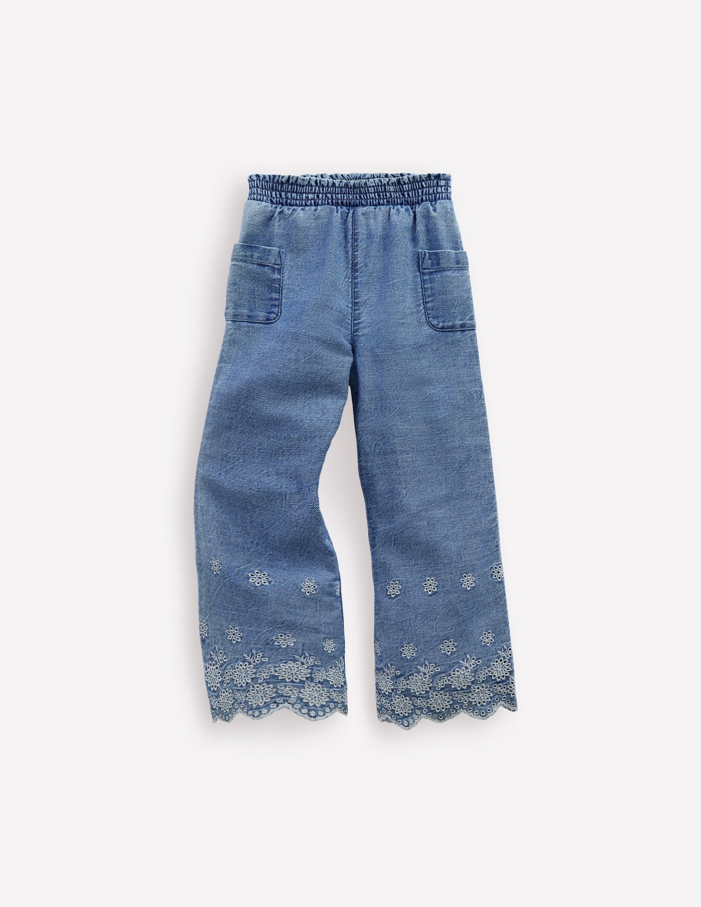 Broderie Hem Pants - Denim