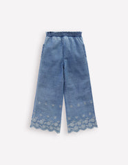 Broderie Hem Pants - Denim
