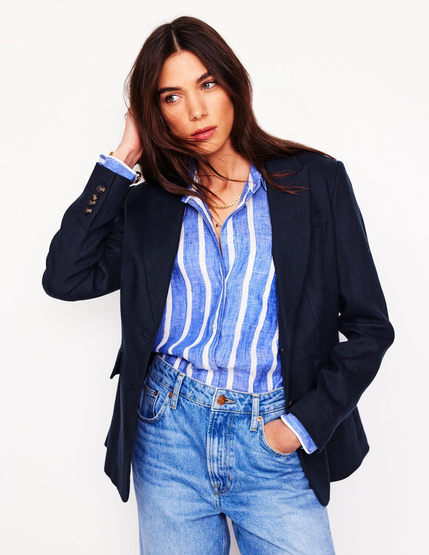 Stamford Linen Blazer - Navyy