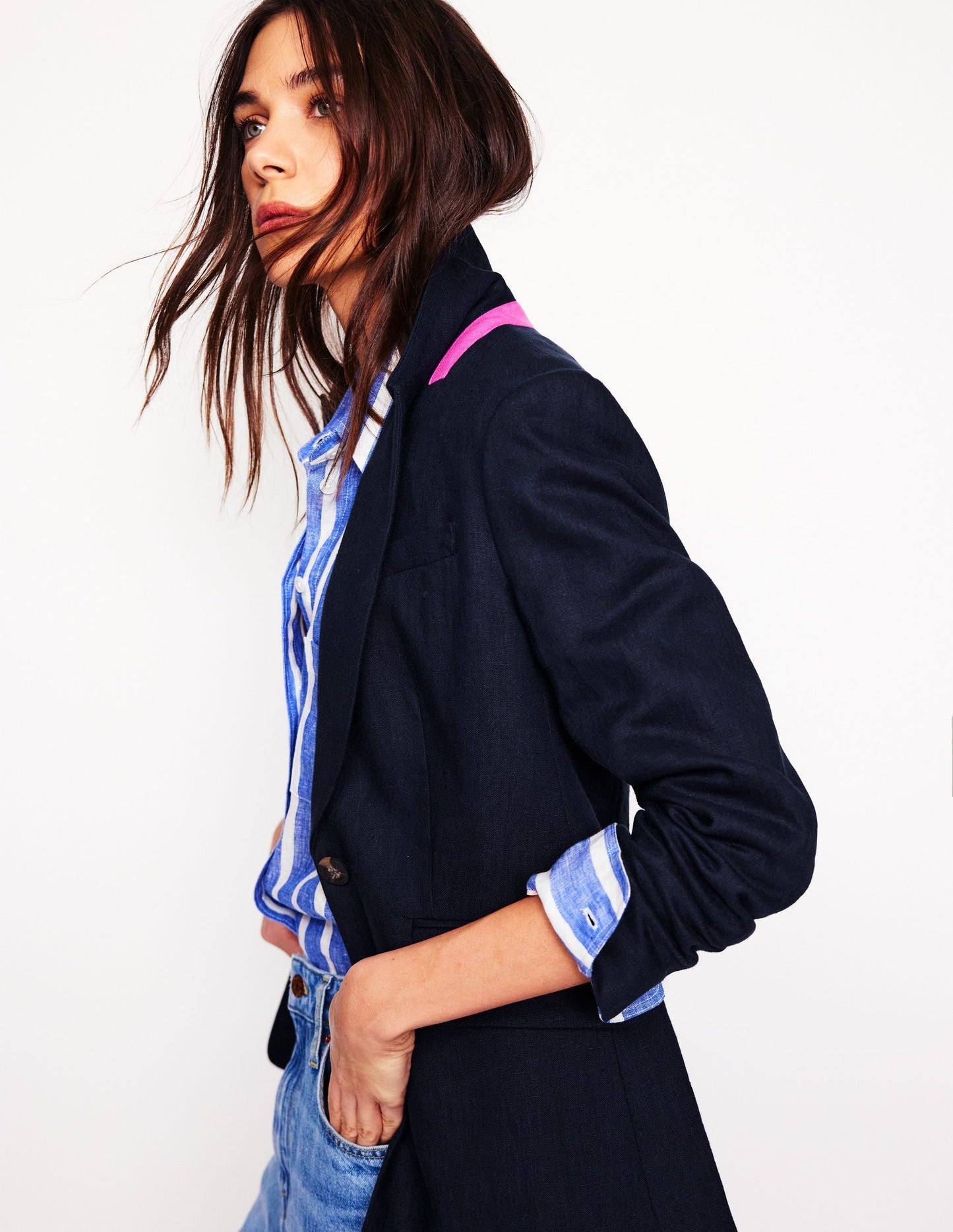 Stamford Linen Blazer - Navyy
