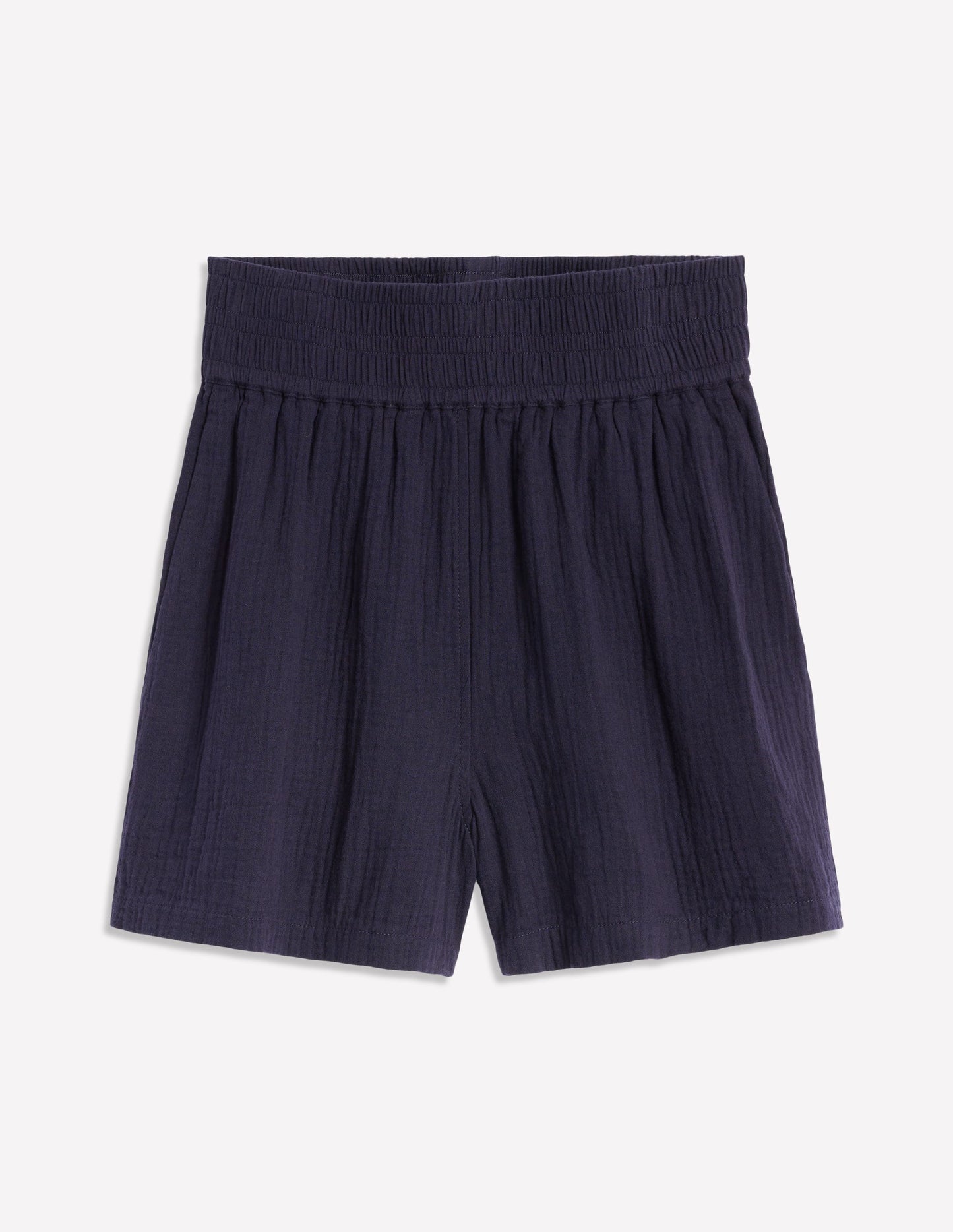 Smocked Double Cloth Shorts - Navy