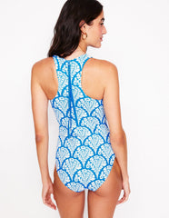 Sporty Zip Back Swimsuit - Bright Blue, Blossomy