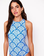 Sporty Zip Back Swimsuit - Bright Blue, Blossomy