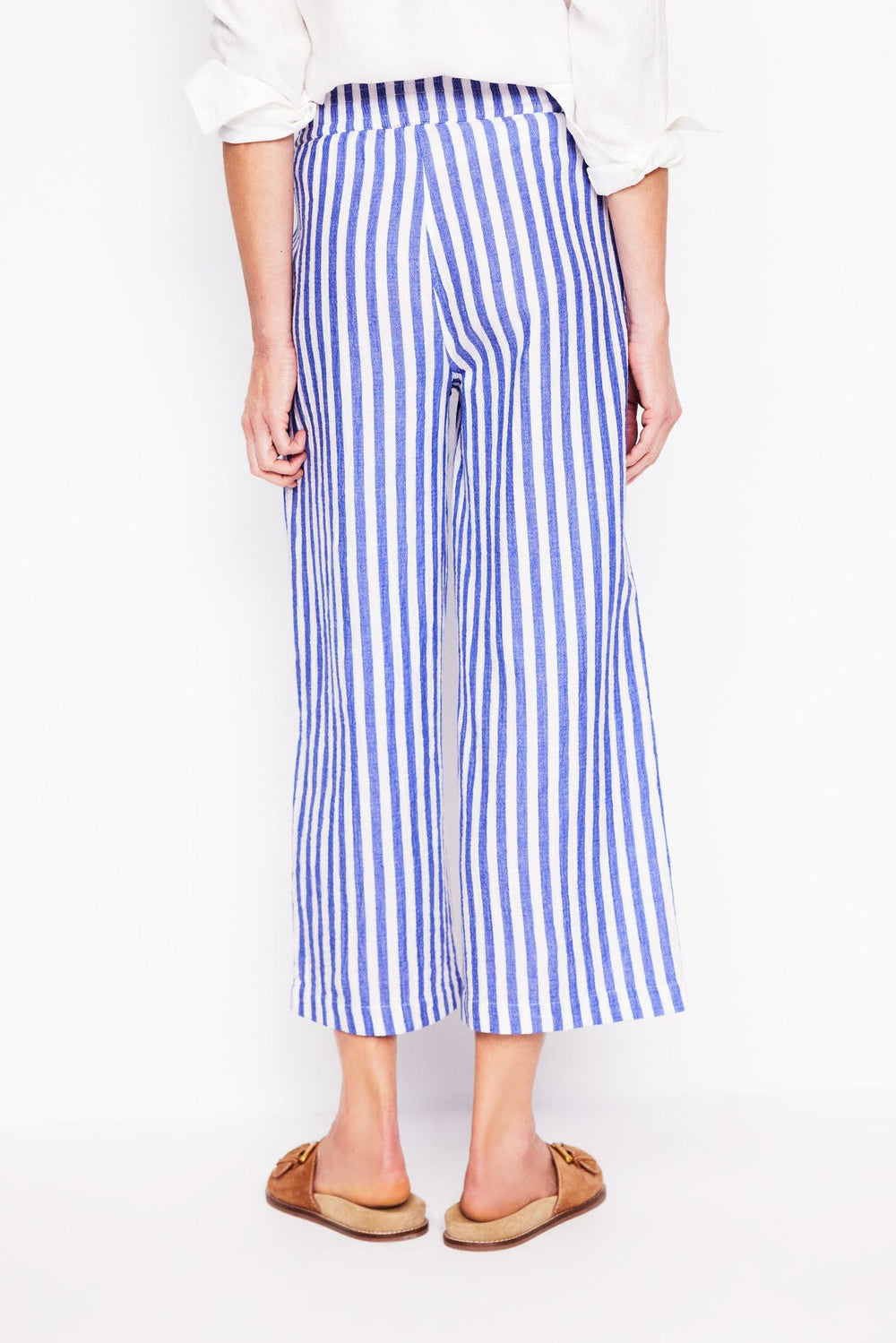 Cropped Double Cloth Pants - Bright Blue Stripe