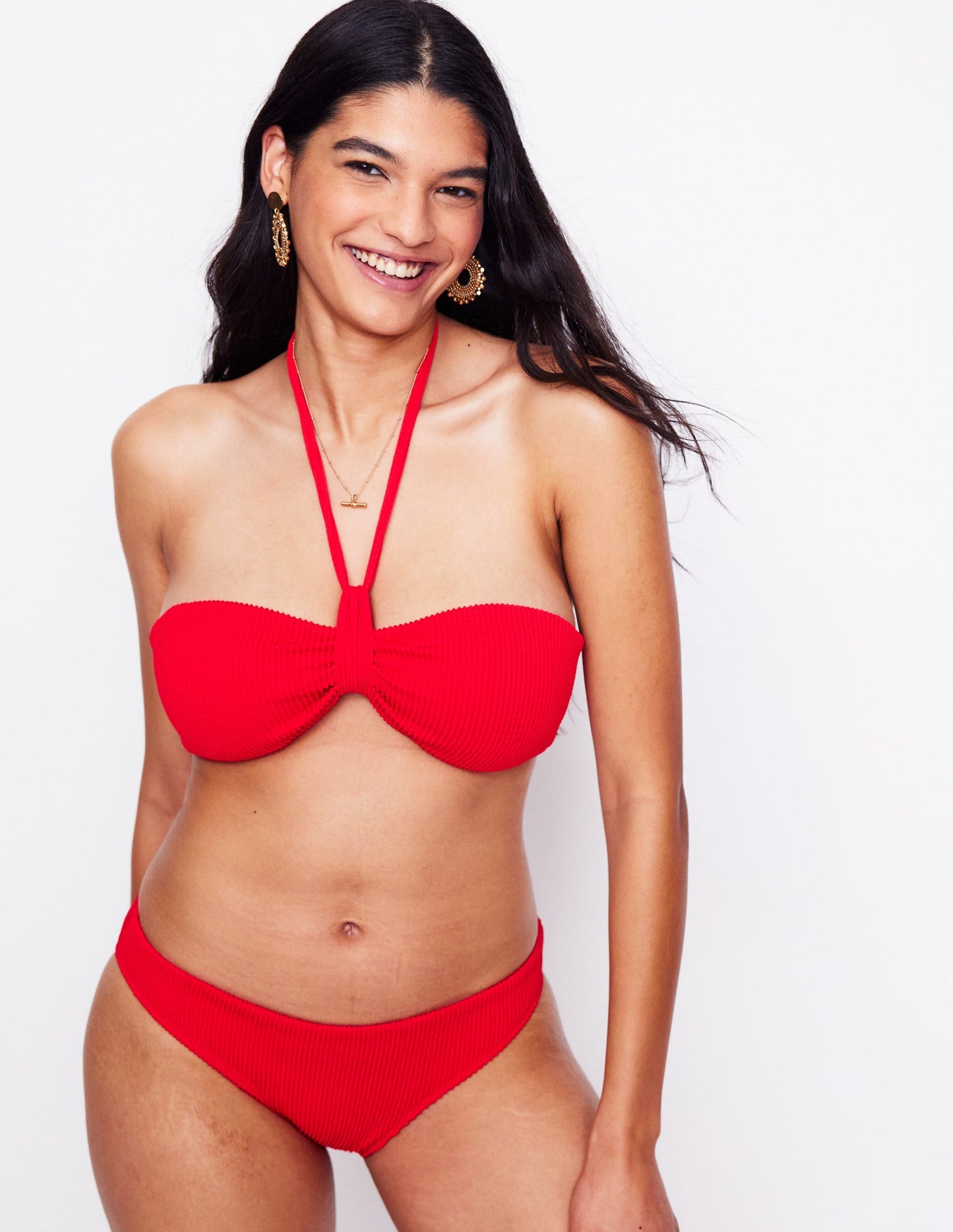 Crinkle Texture Bikini Top - Tulip Red