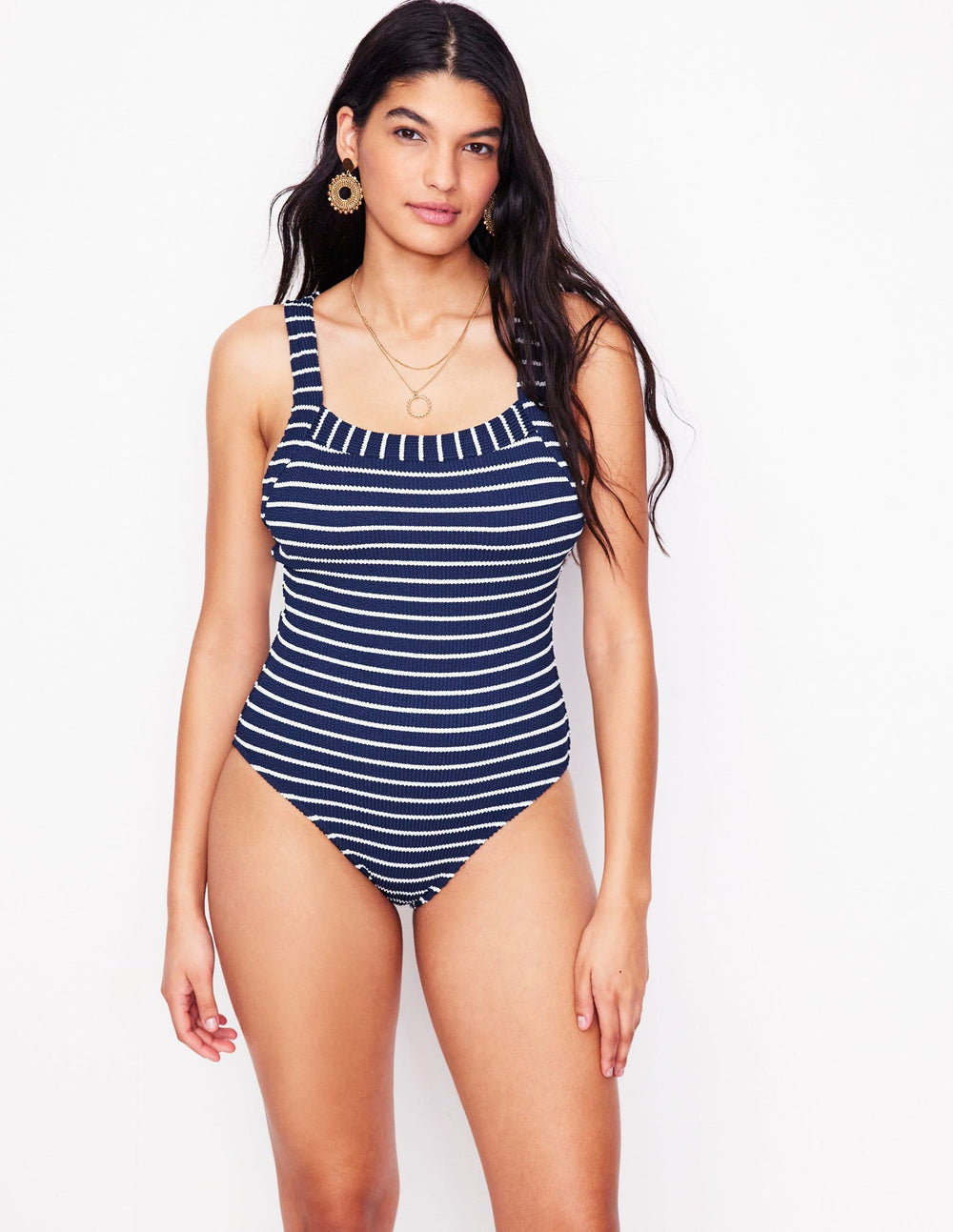 Scoop Cross Back Swimsuit - Navy/ Ivory