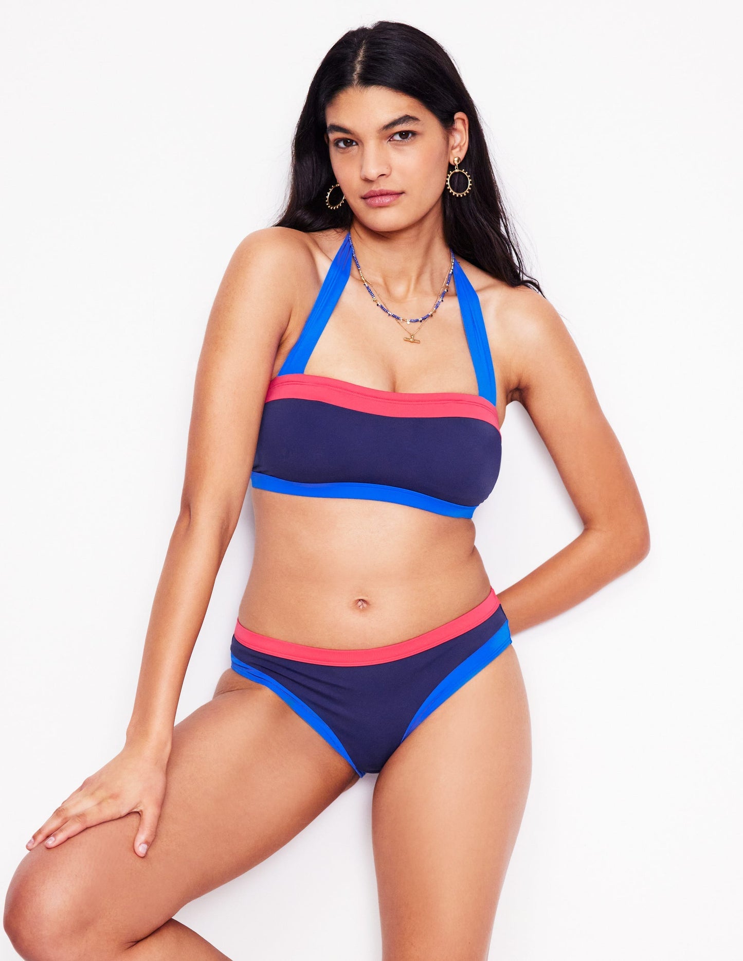 Santorini Bikini Bottoms - Navy/ Coral Punch Pink/ Blue