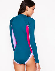 Sporty Raglan Sleeve Swimsuit - Oceanside Blue
