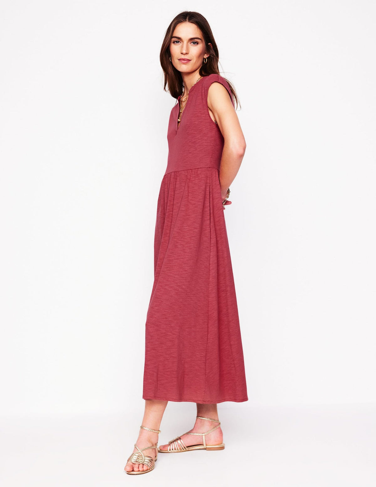 Chloe Jersey Midi Dress - Terracotta Red
