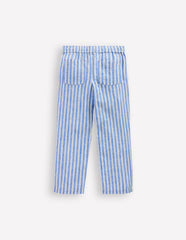 Cotton Linen Pull - On Pants - Blue Ticking