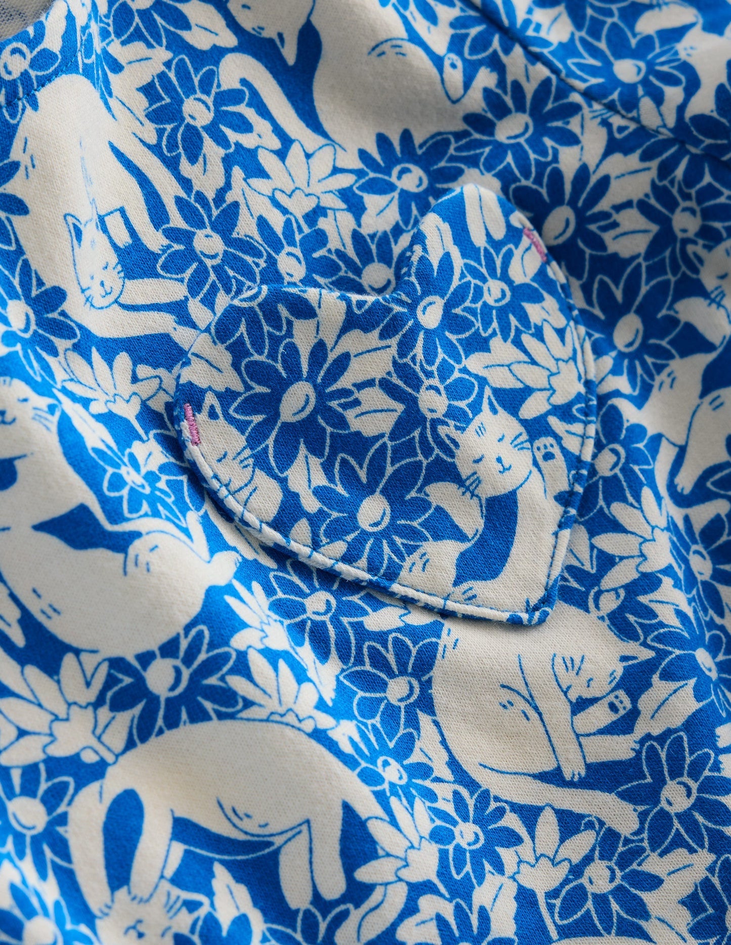 Heart Pocket Fun Jersey Dress - Kingfisher Blue Kitten Meadow